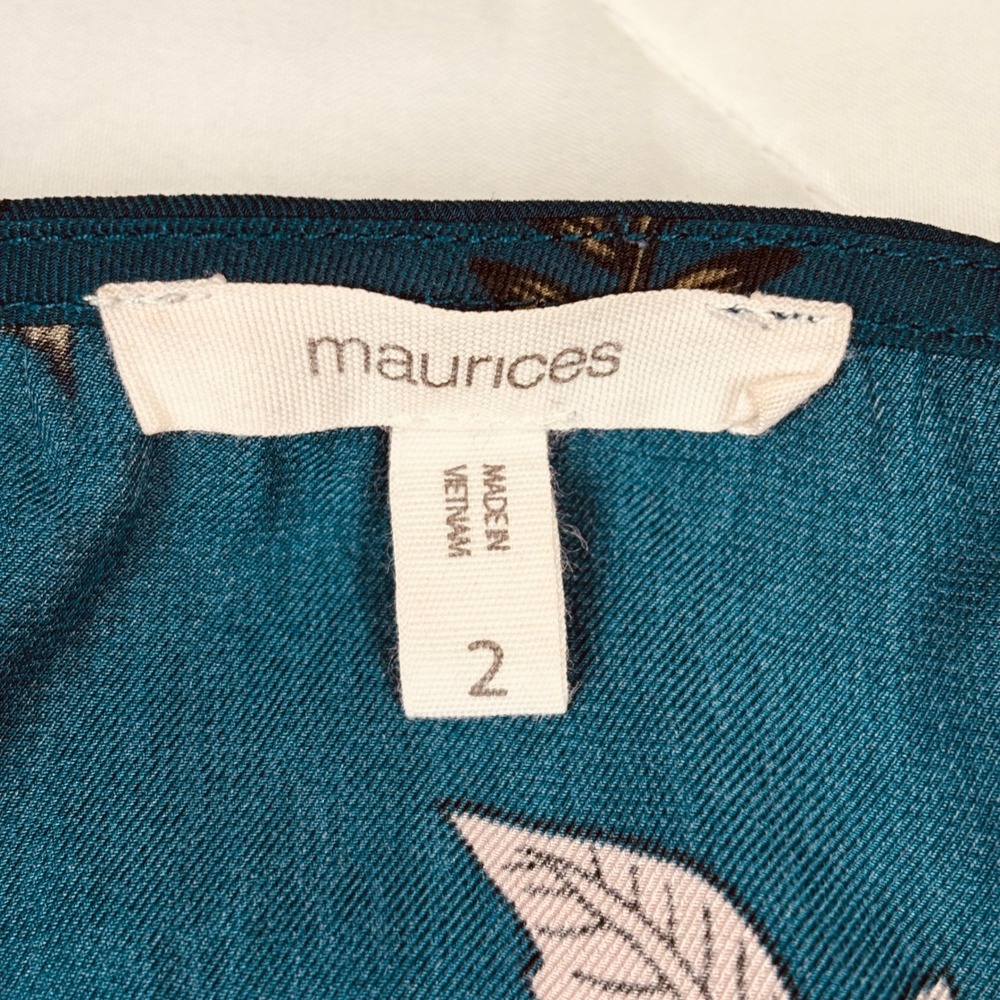Maurices Floral Bell Sleeve Blouse Teal Tie Neck Button Front Women's‎ 2 - Picture 6 of 13